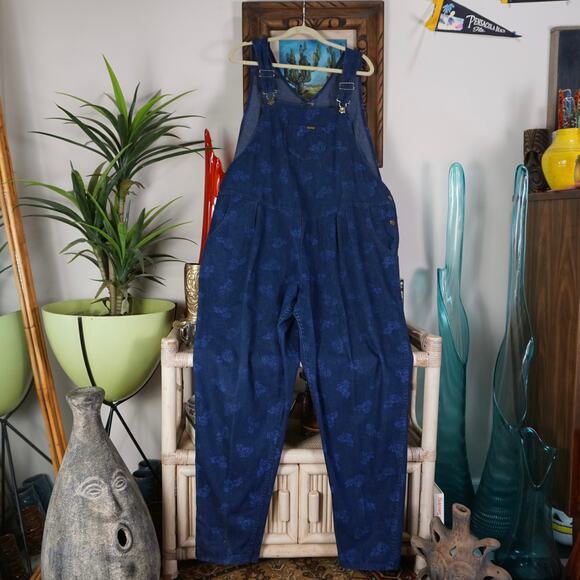 Vintage Pants - Vintage Oshkosh pleated waist dark wash floral denim overall